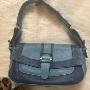 Longchamp Leather Baguette Purse Blue Multi Pocket
